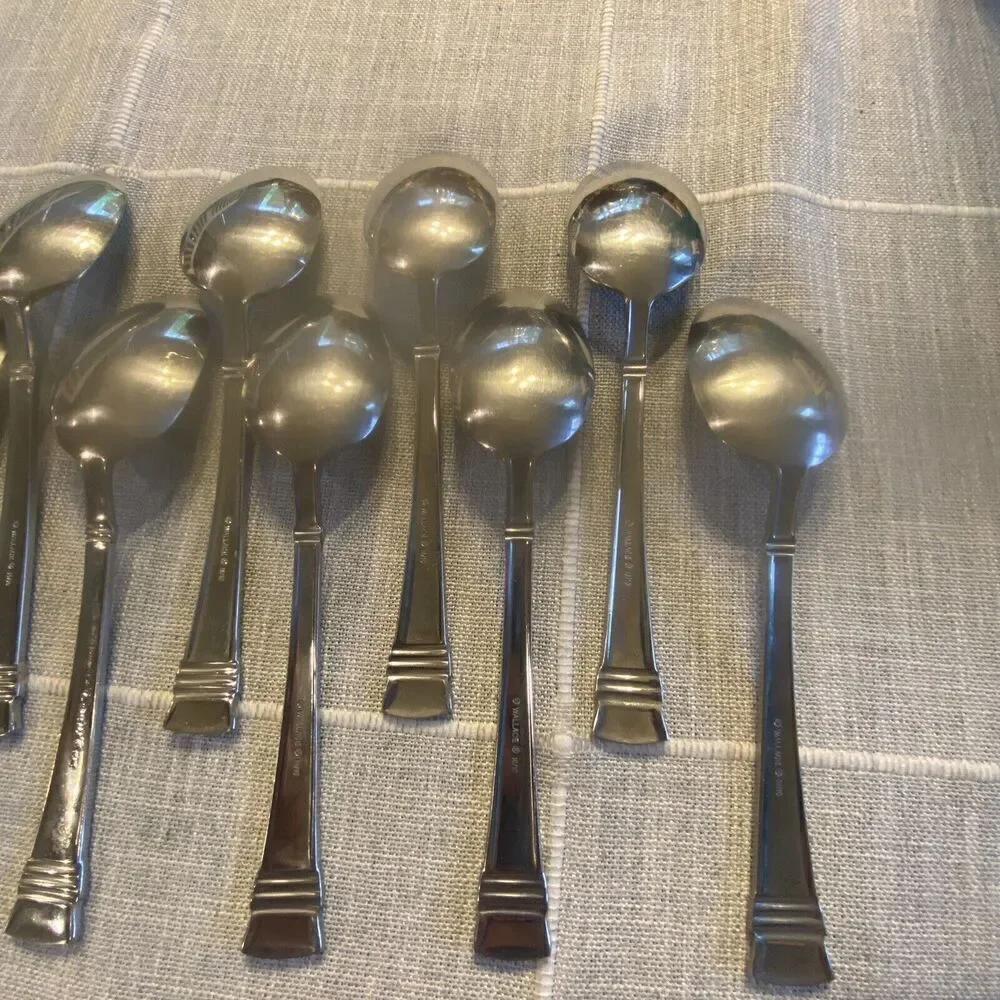 Wallace ZENITH Glossy 18/10 Stainless Flatware -- Set of 9 Oval Soup Spoons